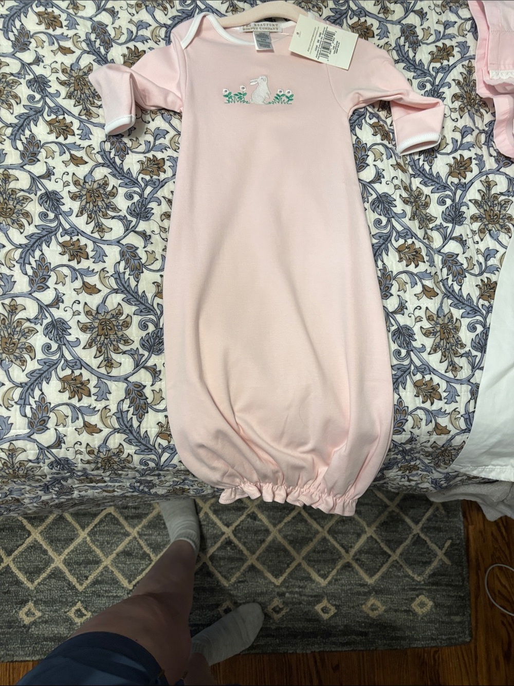 Soft Pink Infant Sleep Gown with Bunny Embroidery
